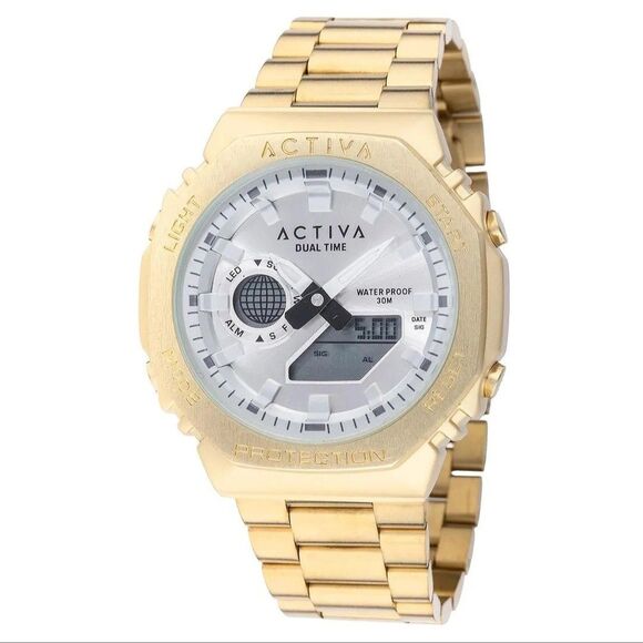 Invicta Other - Activa x Invicta Digital Unisex Watch 45.5mm, Gold Band, White Dial NEW W/ Box!